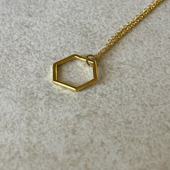 Gold Hexagon Pendant Necklace - Picture 2 of 4